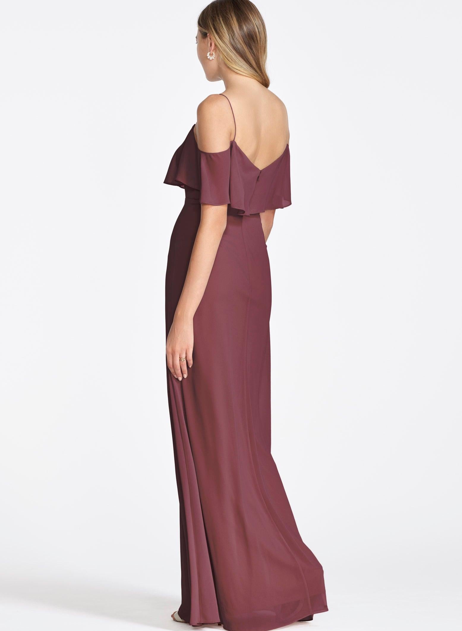 Cabernet Sheath/Column Bridesmaid Dresses With Slit and Cascading Ruffles