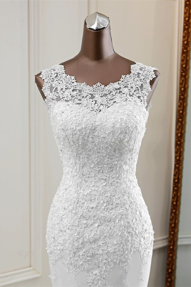 BMbridal Glamorous Jewel Lace Beading Wedding Dresses Sleeveless Appliques Mermaid Bridal Gowns