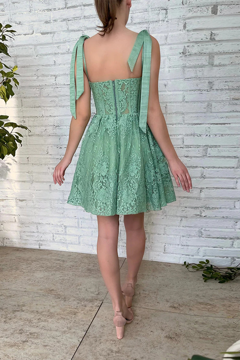 Green Sweetheart Homecoming Dress with Appliques-BMbridal