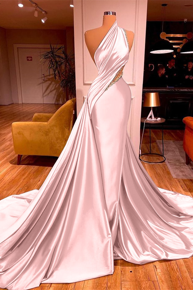 Chic Sleeveless Long Beadings Mermaid Prom Dress One Shoulder With Ruffles