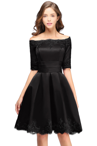 BMbridal Chic Half Sleeve Lace-up Off-shoulder Lace Appliques Short Prom Dress