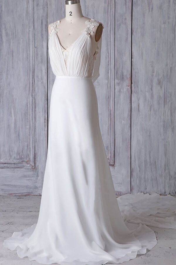 BMbridal Affordable Sheath Chiffon Wedding Dress Appliques Sleeveless Backless Bridal Gowns On Sale-BMbridal