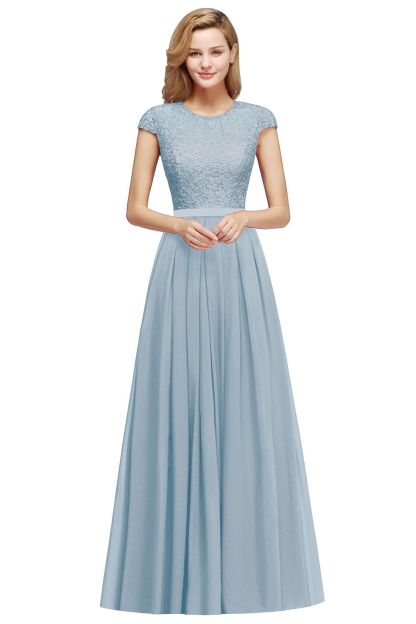 BMbridal A-line Jewel Short Sleeves Chiffon Lace Bridesmaid Dress
