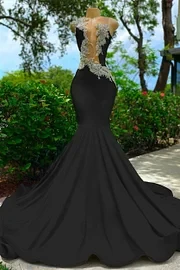 Strapless Sleeveless Backless Mermaid Long Prom Dress With Appliques
