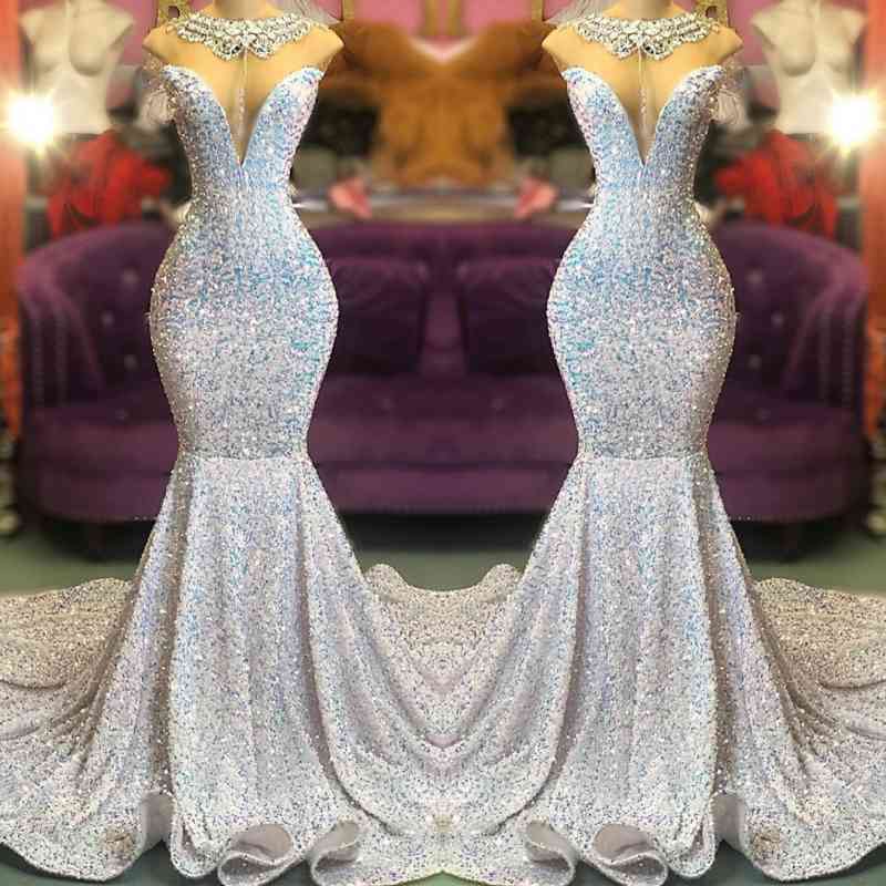 Bmbridal Sleeveless Sequiins Mermaid Long Evening Prom Dress
