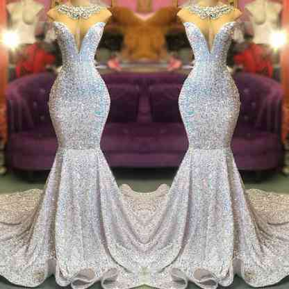 Bmbridal Sleeveless Sequiins Mermaid Long Evening Prom Dress