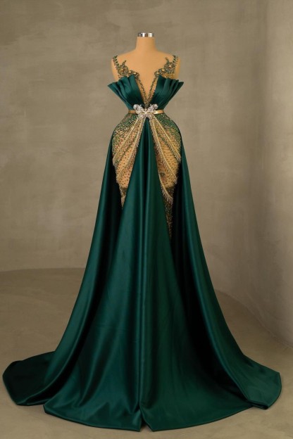 Heavy Emerald Green Straps Mermaid Prom Dress With Sleeveless Long