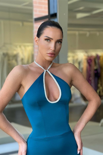 Bmbridal Blue Halter Keyhole Mermaid Prom Dress Sleeveless Online