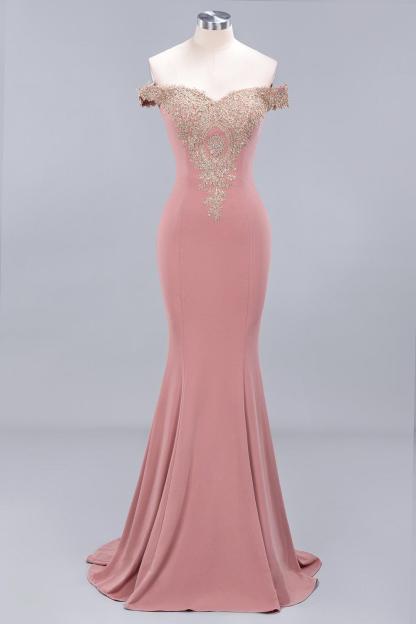 BMbridal Elegant Off-the-Shoulder Mermaid Prom Dress Long With Lace Appliques