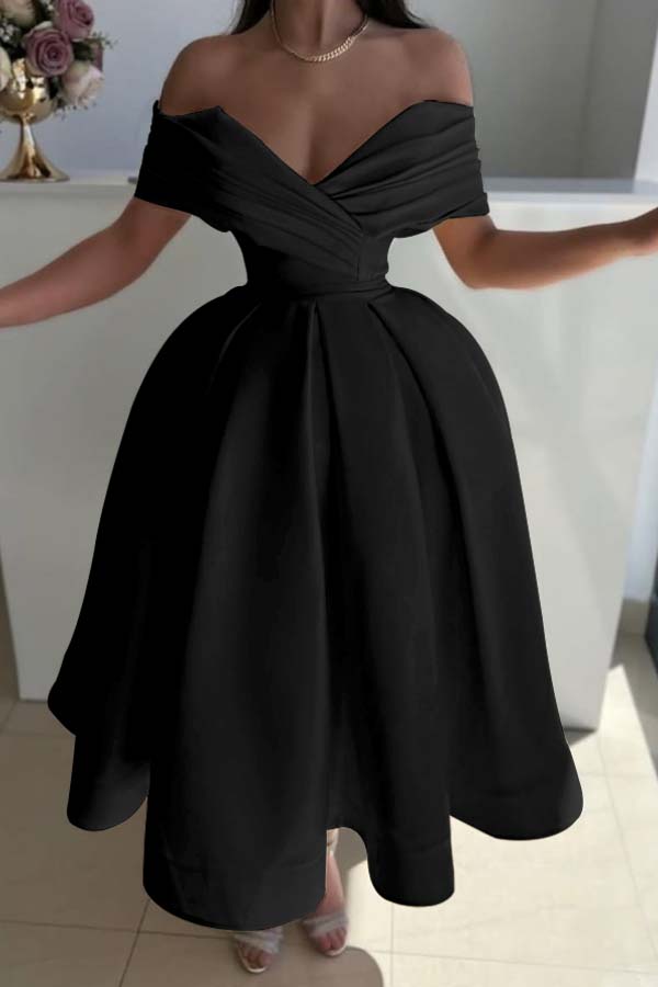 Off the Shoulder Sleeveless A Line Prom Dress With Pleated