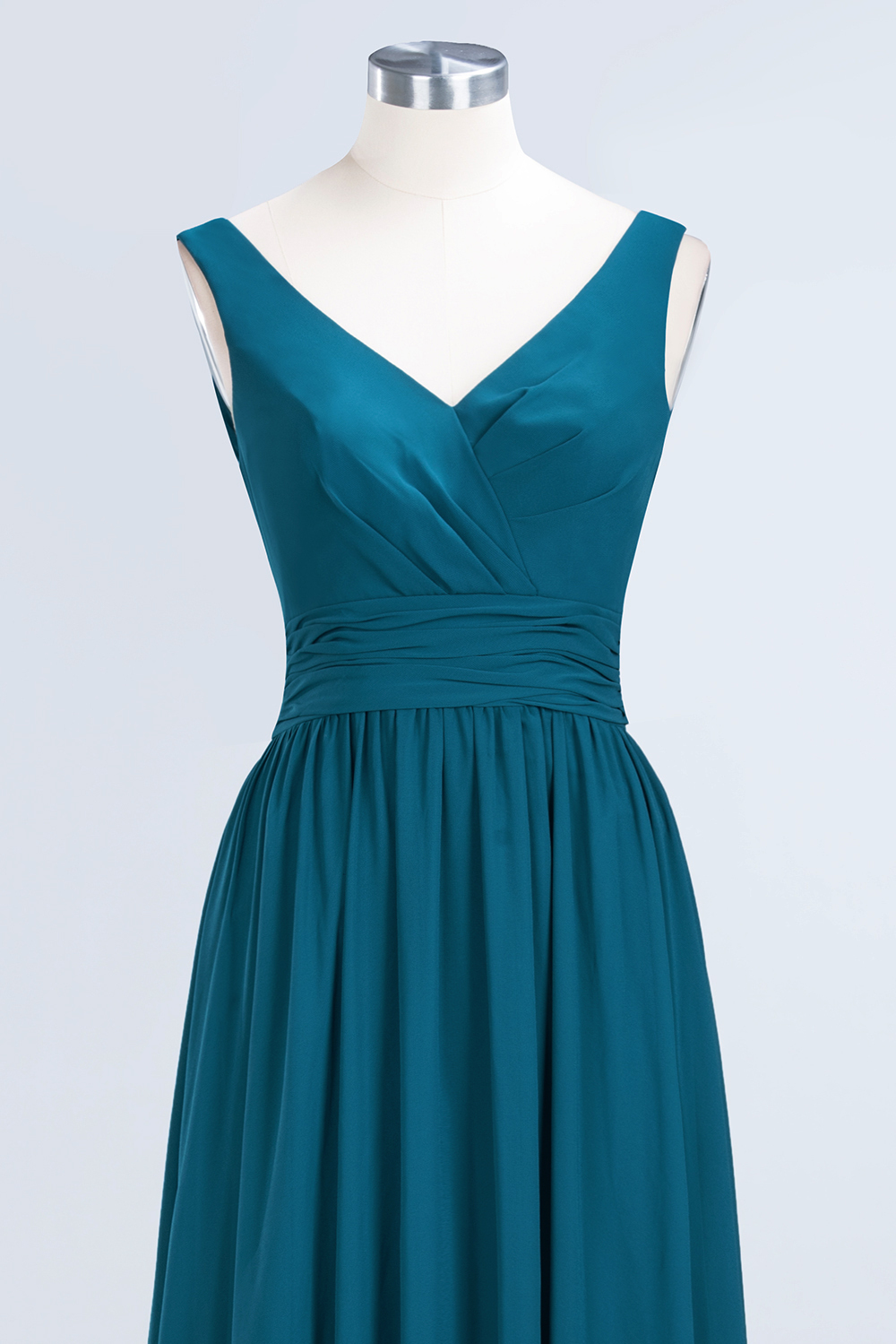 BMbridal Modest Sleeveless V-Neck Long Chiffon Bridesmaid Dress Online with Ruffle-BMbridal