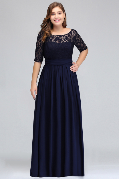 BMbridal Half-Sleeve Lace Long Chiffon Evening Dress