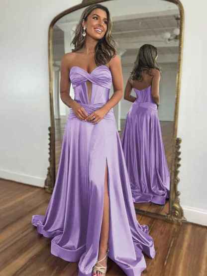 Navy Mermaid Strapless Corset Bodice Prom Dress with Slit