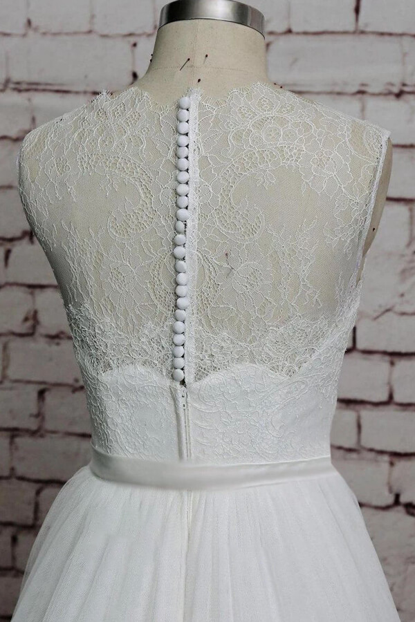 BMbridal Illusion Lace Tulle Chapel Train Wedding Dress Online-BMbridal