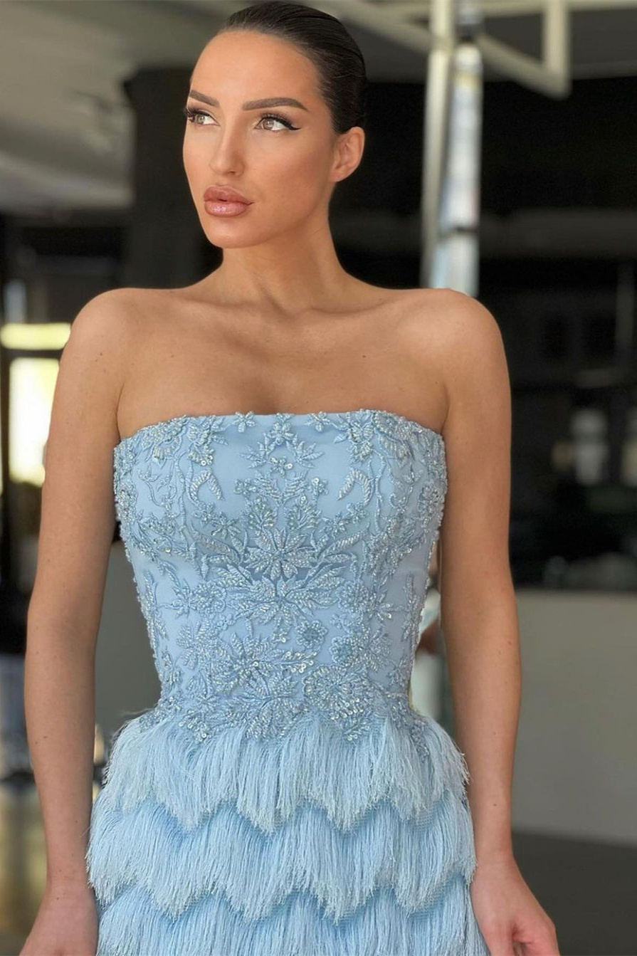 Amazing Sky Blue Mermaid Prom Dress Sleeveless With Appliques