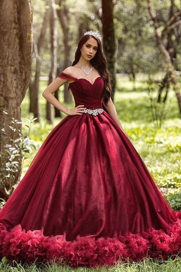 Popular Princess Off-the-Shoulder Long Wedding Dress with Tulle