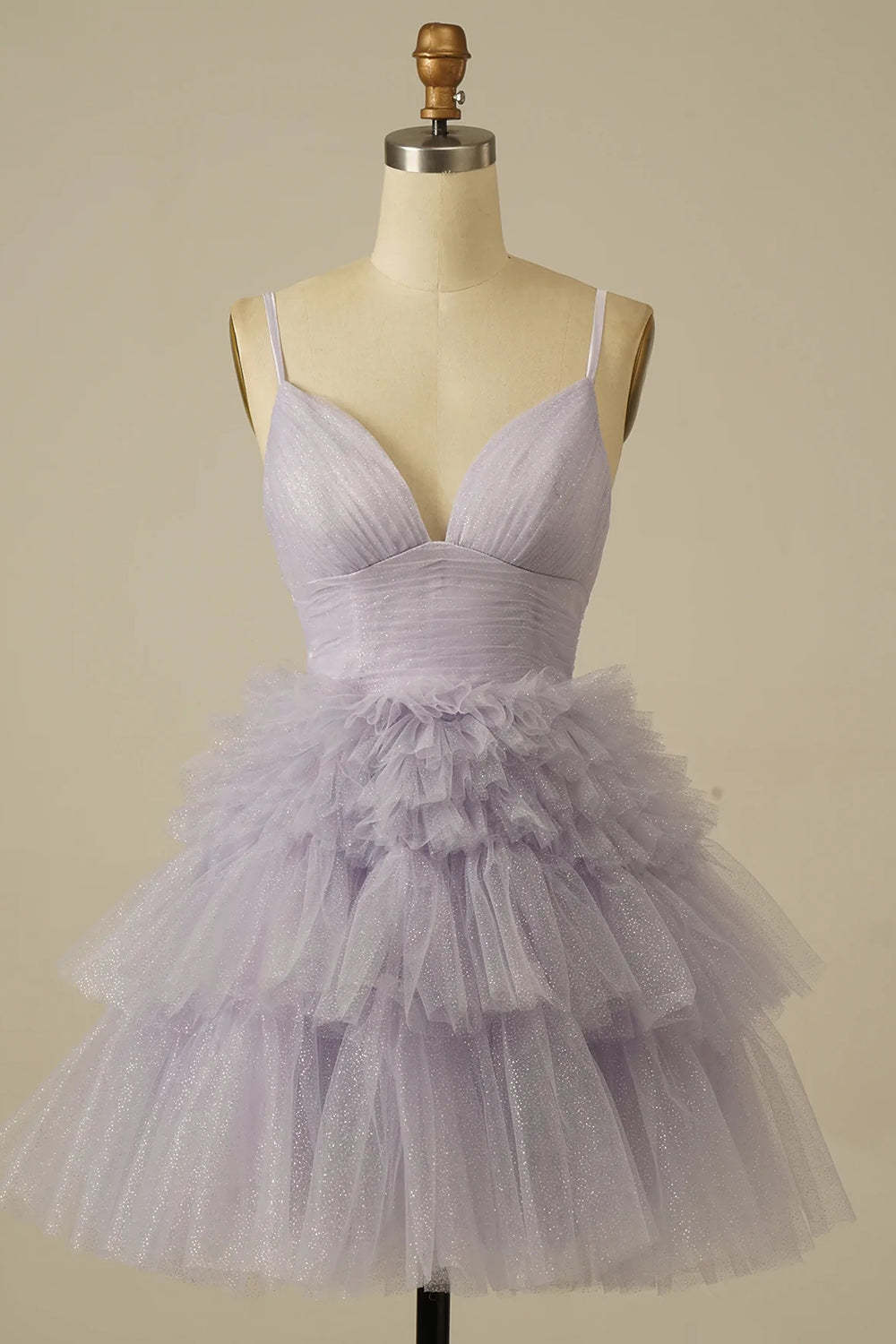 Glitter Blue A-Line Tulle Tiered Short Homecoming Dress