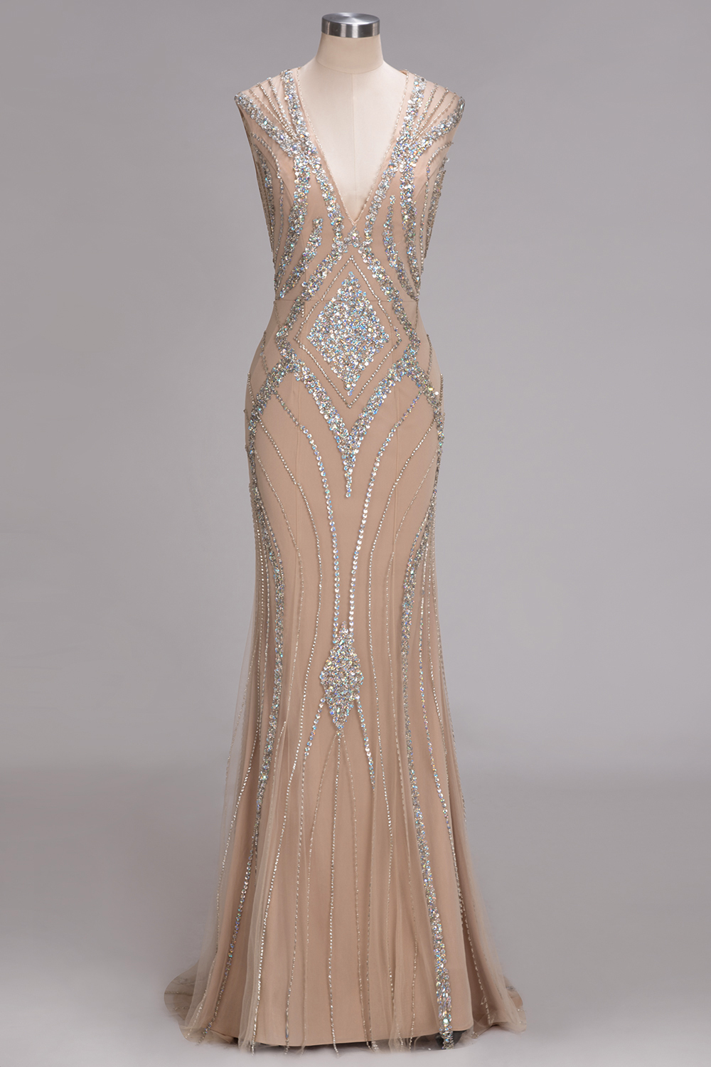 Bmbridal A-line Sleeveless V-Neck Floor-Length Prom Dresses with Sequins