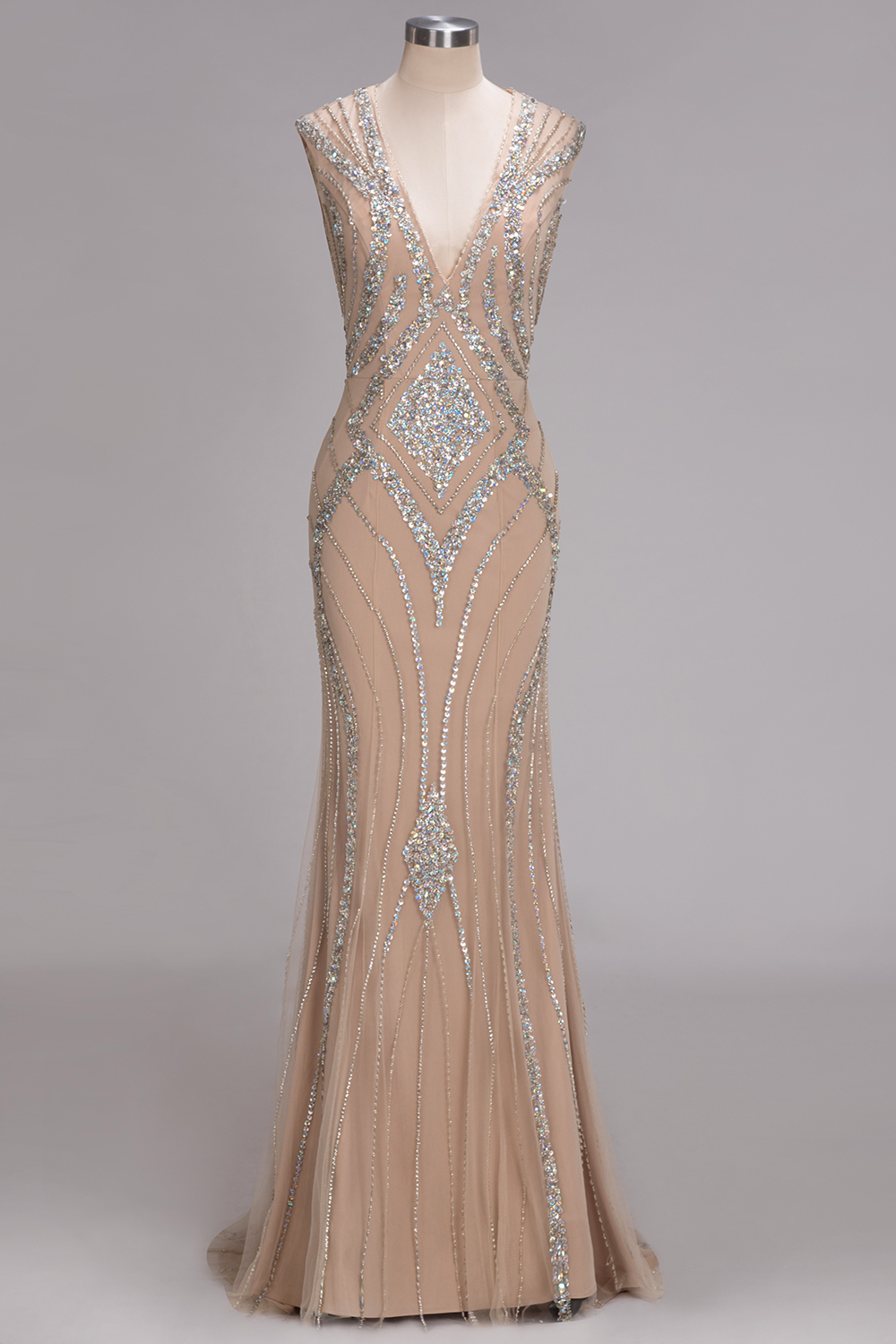 Bmbridal A-line Sleeveless V-Neck Floor-Length Prom Dresses with Sequins