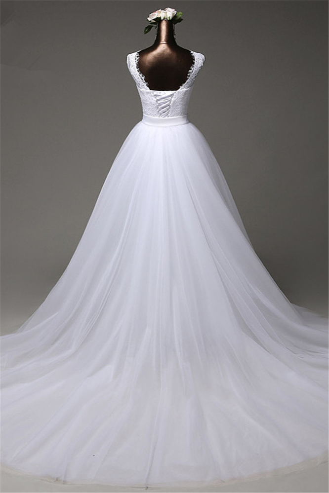 BMbridal Chic Tulle Lace Jewel Mermaid Wedding Dresses with Overskirt Online