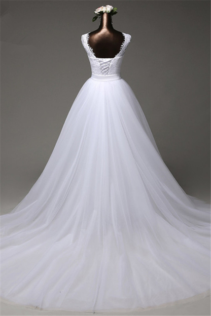 BMbridal Chic Tulle Lace Jewel Mermaid Wedding Dresses with Overskirt Online