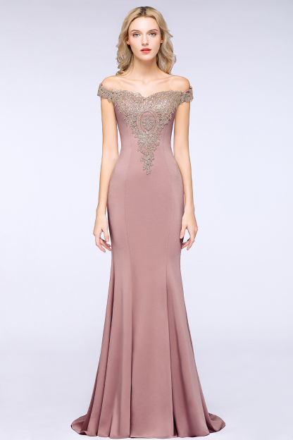 BMbridal Elegant Off-the-Shoulder Mermaid Prom Dress Long With Lace Appliques
