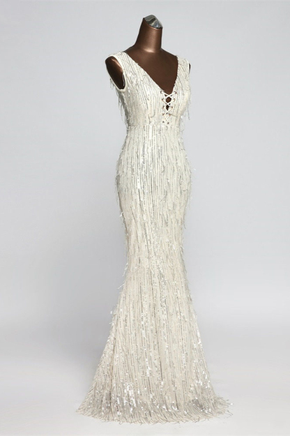 BMbridal Stylish V-Neck Sequined Mermaid Prom Dresses with Strings Online