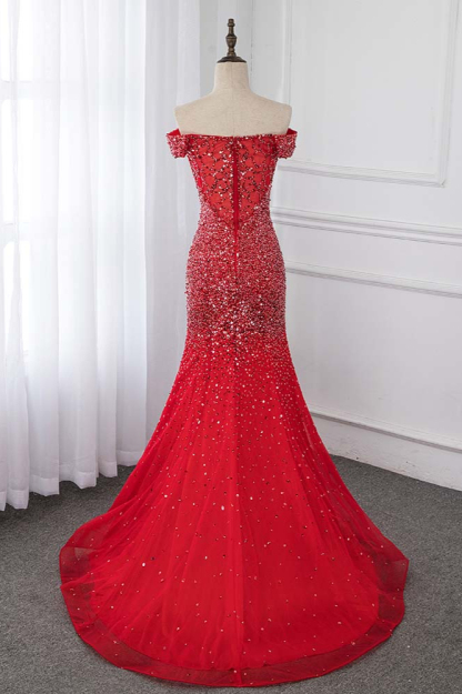 BMbridal Sparkly Off-the-Shoulder Sweetheart Mermaid Prom Dresses with Sequins