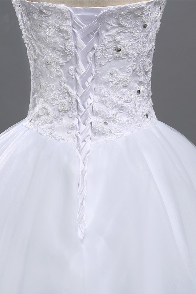 BMbridal Chic Strapless Sweetheart Tulle Lace Wedding Dresses Sleeveless Appliques Bridal Gowns with Beadings-BMbridal