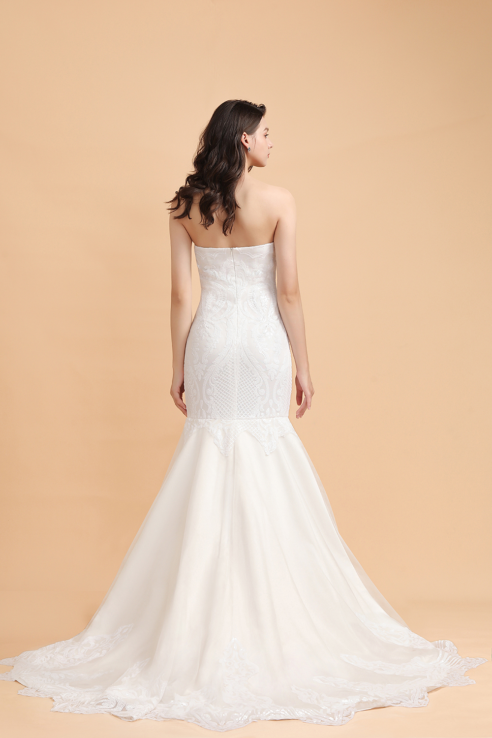 BMbridal Chic Strapless Sweetheart Ivory Mermaid Prom Dresses Sleeveless Appliques Sequined Evening Dresses On Sale-BMbridal
