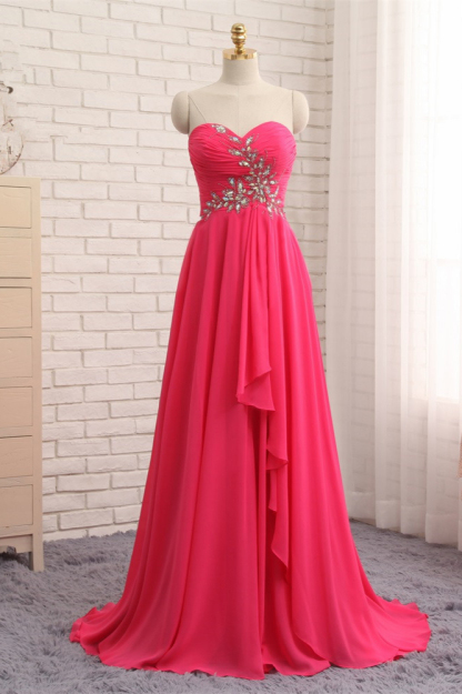 BMbridal Chic Strapless Sweetheart Watermelon Prom Dresses A-Line Ruffles Crystals Evening Dresses Online-BMbridal