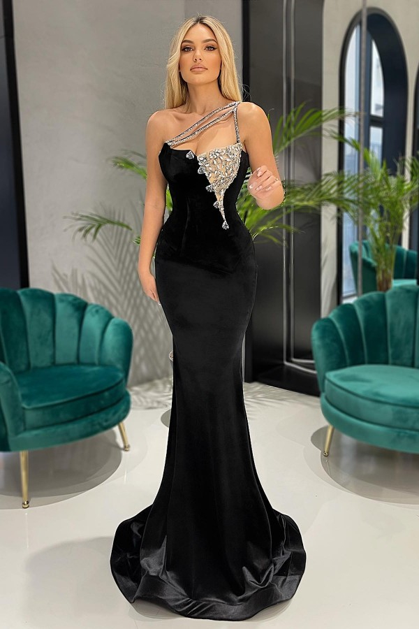 Bmbridal Black One Shoulder Mermaid Prom Dress With Beads