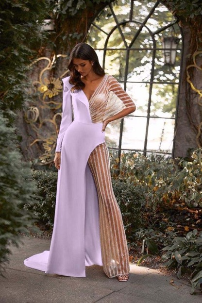 White Asymmetric V-Neck Jumpsuit Distinctive Women's Party Jump Suit
