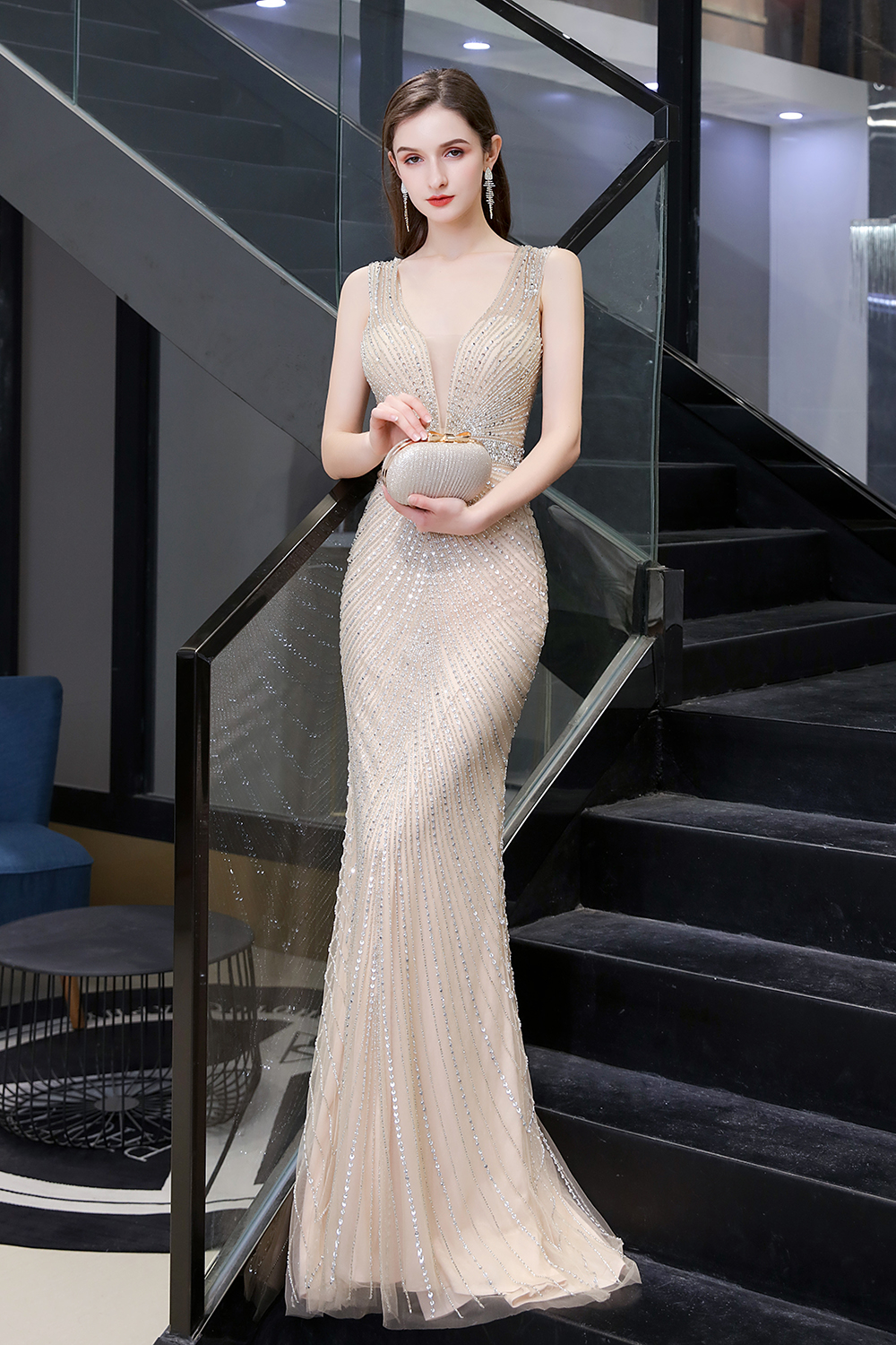 BMbridal Luxurious Beadings Mermaid Prom Dress Long Mermaid Evening Gowns On Sale
