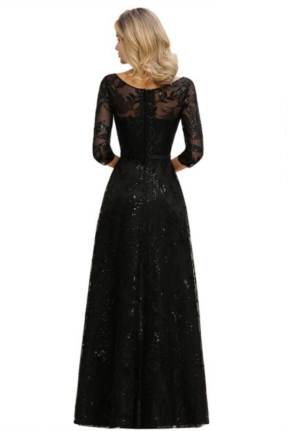Charming Black Half Sleeves Tulle Sequins Evening Dress 20s Aline Prom Dress-BMbridal