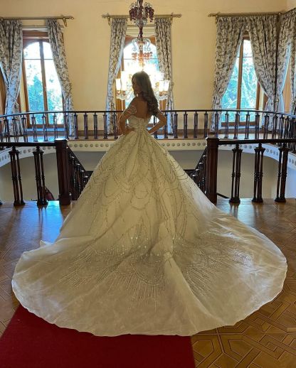 Charming Floor Length Sweetheart Long Sleeves A-Line Lace Wedding Dress-BMbridal.com