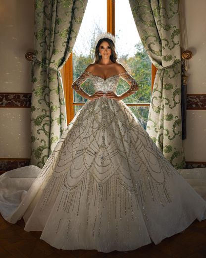 Charming Floor Length Sweetheart Long Sleeves A-Line Lace Wedding Dress-BMbridal.com