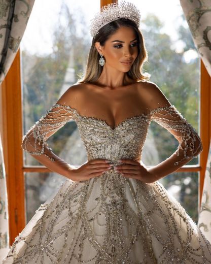 Charming Floor Length Sweetheart Long Sleeves A-Line Lace Wedding Dress-BMbridal.com