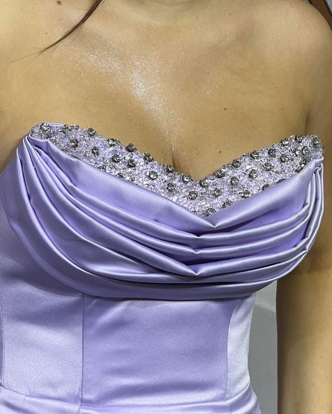 Charming Long Satin Sleeveless Strapless Mermaid Prom Dress With Rhinestone-BMbridal.com