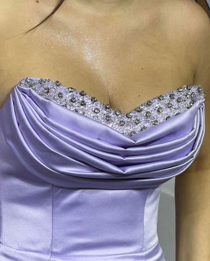 Charming Long Satin Sleeveless Strapless Mermaid Prom Dress With Rhinestone-BMbridal.com