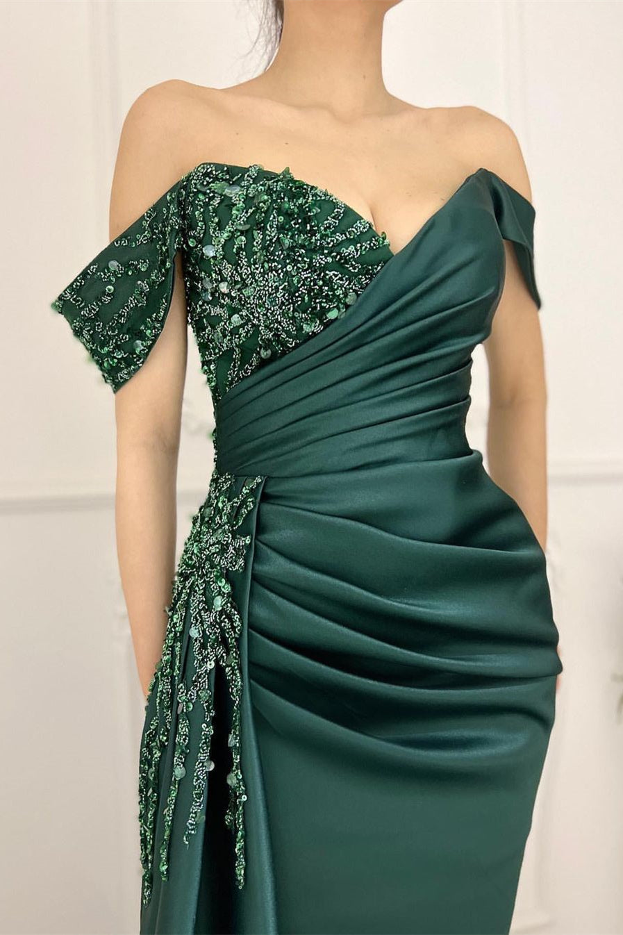Charming Long Satin Sweetheart Portrait Prom Dresses With Ruched-BMbridal.com