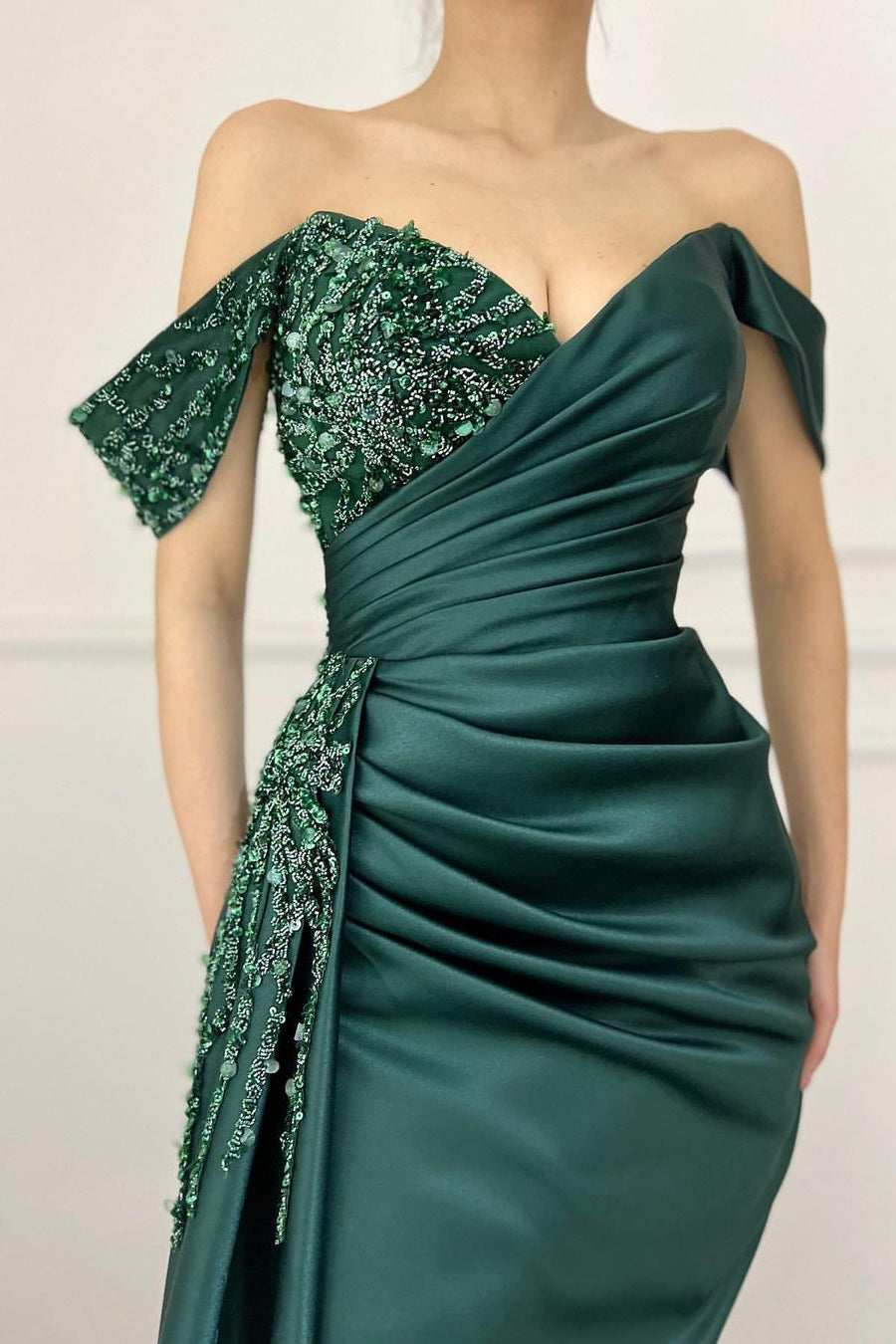 Charming Long Satin Sweetheart Portrait Prom Dresses With Ruched-BMbridal.com