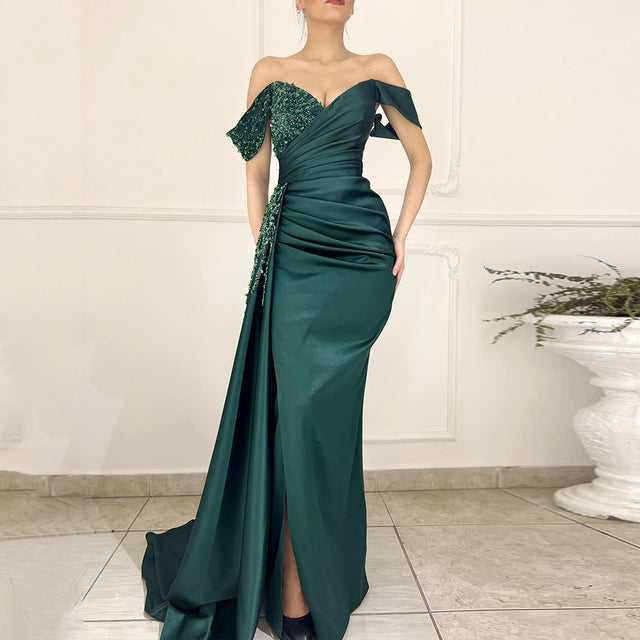 Charming Long Satin Sweetheart Portrait Prom Dresses With Ruched-BMbridal.com