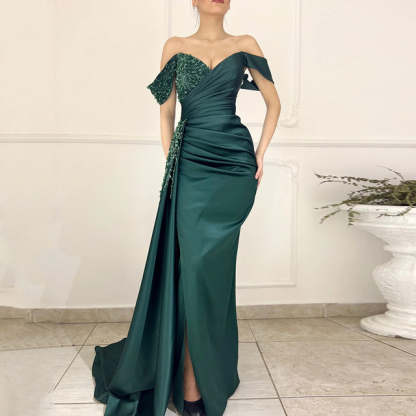 Charming Long Satin Sweetheart Portrait Prom Dresses With Ruched-BMbridal.com
