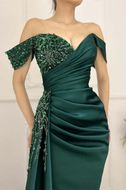 Charming Long Satin Sweetheart Portrait Prom Dresses With Ruched-BMbridal.com