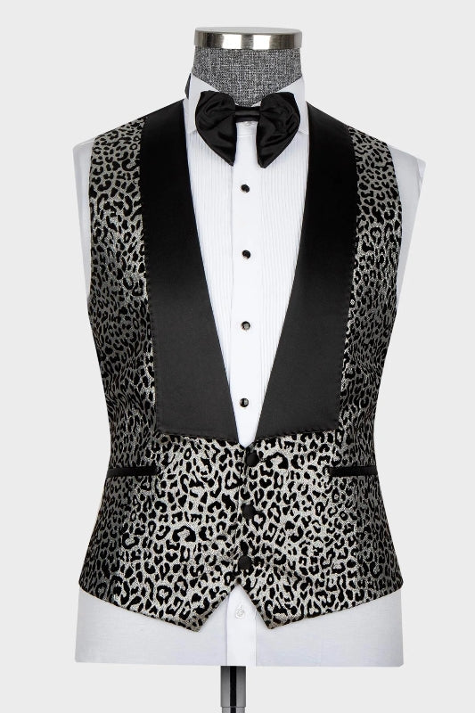 Chic Silver Three Pieces Prom Suit Jackets with Jacquard Peaked Lapel-BMbridal