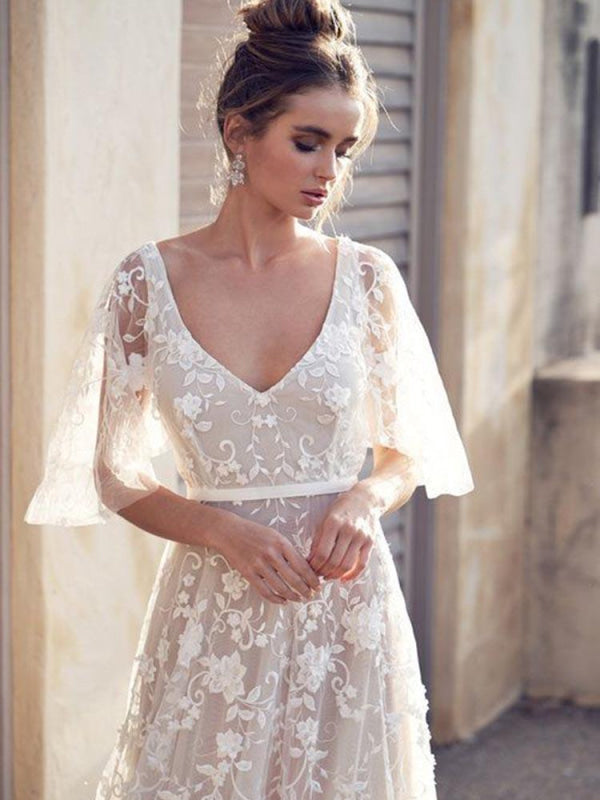 half sleeve boho wedding dress Short Sleeve Wedding Dress, Flutter Sleeve Boho Wedding Dress, Garden Wedding Dress, Short Sleeve Wedding Dress