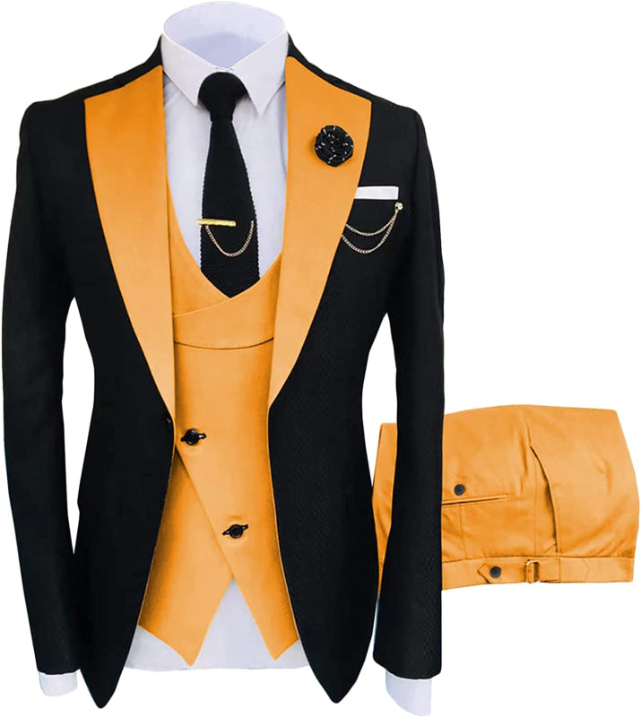 Orange Shawl Lapel Three Pieces Prom Suits Slim Fit Wedding Suits-BMbridal