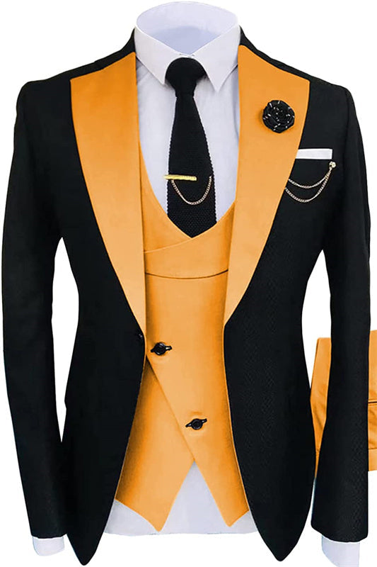 Orange Shawl Lapel Three Pieces Prom Suits Slim Fit Wedding Suits-BMbridal