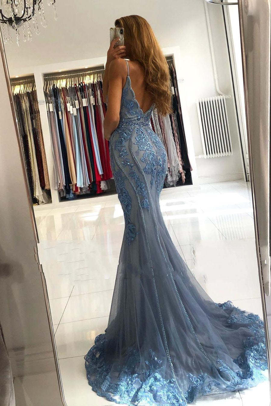 Chic V-neck Slim Mermaid Evening Gown-BMbridal.com